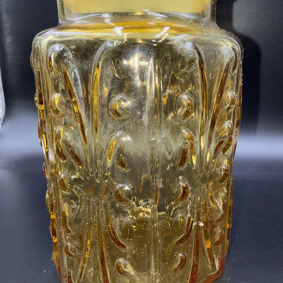 L E Smith Amber Atterbury Scroll Glass Canister Cookie Apothecary Jar 9" 1970s - Picture 3 of 14